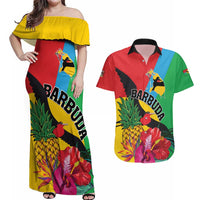 Personalised Barbuda Couples Matching Off Shoulder Maxi Dress and Hawaiian Shirt Frigate Bird Tropical Style