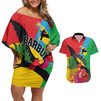 Personalised Barbuda Couples Matching Off Shoulder Short Dress and Hawaiian Shirt Frigate Bird Tropical Style