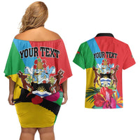 Personalised Barbuda Couples Matching Off Shoulder Short Dress and Hawaiian Shirt Frigate Bird Tropical Style