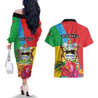 Personalised Barbuda Couples Matching Off The Shoulder Long Sleeve Dress and Hawaiian Shirt Frigate Bird Tropical Style