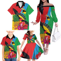 Personalised Barbuda Family Matching Off The Shoulder Long Sleeve Dress and Hawaiian Shirt Frigate Bird Tropical Style