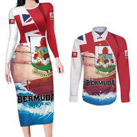Personalised Bermuda Couples Matching Long Sleeve Bodycon Dress and Long Sleeve Button Shirt Quo Fata Ferunt