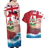 Personalised Bermuda Couples Matching Off Shoulder Maxi Dress and Hawaiian Shirt Quo Fata Ferunt