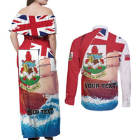 Personalised Bermuda Couples Matching Off Shoulder Maxi Dress and Long Sleeve Button Shirt Quo Fata Ferunt