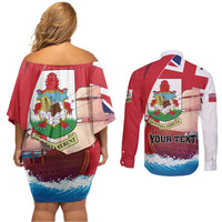 Personalised Bermuda Couples Matching Off Shoulder Short Dress and Long Sleeve Button Shirt Quo Fata Ferunt