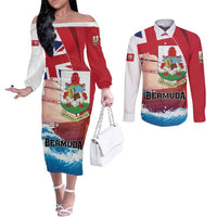 Personalised Bermuda Couples Matching Off The Shoulder Long Sleeve Dress and Long Sleeve Button Shirt Quo Fata Ferunt