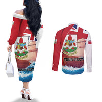 Personalised Bermuda Couples Matching Off The Shoulder Long Sleeve Dress and Long Sleeve Button Shirt Quo Fata Ferunt