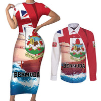 Personalised Bermuda Couples Matching Short Sleeve Bodycon Dress and Long Sleeve Button Shirt Quo Fata Ferunt