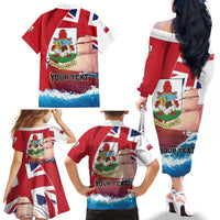 Personalised Bermuda Family Matching Off The Shoulder Long Sleeve Dress and Hawaiian Shirt Quo Fata Ferunt