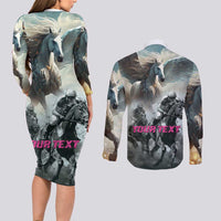 Personalized Pegasus Horse Racing 2025 Couples Matching Long Sleeve Bodycon Dress and Long Sleeve Button Shirt Soar to Victory