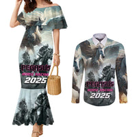 Personalized Pegasus Horse Racing 2025 Couples Matching Mermaid Dress and Long Sleeve Button Shirt Soar to Victory