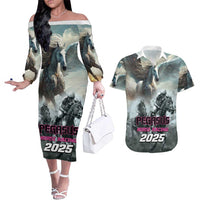 Personalized Pegasus Horse Racing 2025 Couples Matching Off The Shoulder Long Sleeve Dress and Hawaiian Shirt Soar to Victory