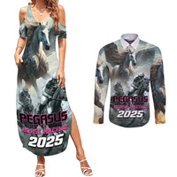 Personalized Pegasus Horse Racing 2025 Couples Matching Summer Maxi Dress and Long Sleeve Button Shirt Soar to Victory