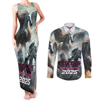 Personalized Pegasus Horse Racing 2025 Couples Matching Tank Maxi Dress and Long Sleeve Button Shirt Soar to Victory