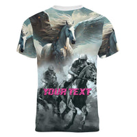 Personalized Pegasus Horse Racing 2025 Women V-Neck T-Shirt Soar to Victory - Wonder Print Shop