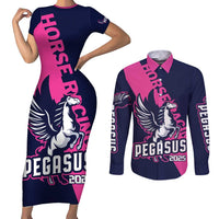 Personalized Pegasus Horse Racing 2025 Couples Matching Short Sleeve Bodycon Dress and Long Sleeve Button Shirt Where Champions Rise