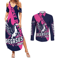 Personalized Pegasus Horse Racing 2025 Couples Matching Summer Maxi Dress and Long Sleeve Button Shirt Where Champions Rise