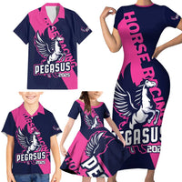 Personalized Pegasus Horse Racing 2025 Family Matching Short Sleeve Bodycon Dress and Hawaiian Shirt Where Champions Rise - Wonder Print Shop