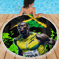 Jamaica Lightning Bolt Beach Blanket Proud of Jumieka Splash Style Black Color - Wonder Print Shop