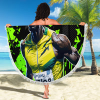 Jamaica Lightning Bolt Beach Blanket Proud of Jumieka Splash Style Black Color - Wonder Print Shop