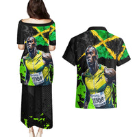 Jamaica Lightning Bolt Couples Matching Puletasi and Hawaiian Shirt Proud of Jumieka Splash Style Black Color - Wonder Print Shop