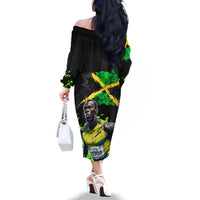 Jamaica Lightning Bolt Family Matching Off The Shoulder Long Sleeve Dress and Hawaiian Shirt Proud of Jumieka Splash Style Black Color - Wonder Print Shop