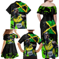 Jamaica Lightning Bolt Family Matching Off Shoulder Maxi Dress and Hawaiian Shirt Proud of Jumieka Splash Style Black Color - Wonder Print Shop