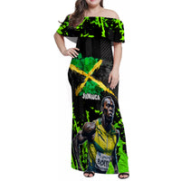 Jamaica Lightning Bolt Family Matching Off Shoulder Maxi Dress and Hawaiian Shirt Proud of Jumieka Splash Style Black Color - Wonder Print Shop