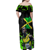 Jamaica Lightning Bolt Family Matching Off Shoulder Maxi Dress and Hawaiian Shirt Proud of Jumieka Splash Style Black Color - Wonder Print Shop