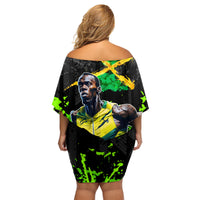 Jamaica Lightning Bolt Family Matching Off Shoulder Short Dress and Hawaiian Shirt Proud of Jumieka Splash Style Black Color - Wonder Print Shop