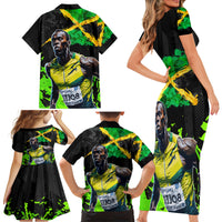 Jamaica Lightning Bolt Family Matching Short Sleeve Bodycon Dress and Hawaiian Shirt Proud of Jumieka Splash Style Black Color - Wonder Print Shop