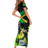 Jamaica Lightning Bolt Family Matching Short Sleeve Bodycon Dress and Hawaiian Shirt Proud of Jumieka Splash Style Black Color - Wonder Print Shop