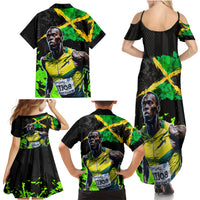 Jamaica Lightning Bolt Family Matching Summer Maxi Dress and Hawaiian Shirt Proud of Jumieka Splash Style Black Color - Wonder Print Shop
