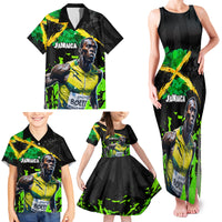 Jamaica Lightning Bolt Family Matching Tank Maxi Dress and Hawaiian Shirt Proud of Jumieka Splash Style Black Color - Wonder Print Shop