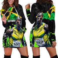 Jamaica Lightning Bolt Hoodie Dress Proud of Jumieka Splash Style Black Color - Wonder Print Shop