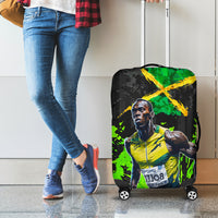Jamaica Lightning Bolt Luggage Cover Proud of Jumieka Splash Style Black Color - Wonder Print Shop