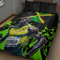 Jamaica Lightning Bolt Quilt Bed Set Proud of Jumieka Splash Style Black Color - Wonder Print Shop