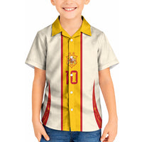 Custom Spain National Football Kid Hawaiian Shirt Pinstripe Flag with Royal Crest