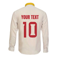 Custom Spain National Football Long Sleeve Button Shirt Pinstripe Flag with Royal Crest