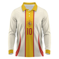 Custom Spain National Football Long Sleeve Polo Shirt Pinstripe Flag with Royal Crest