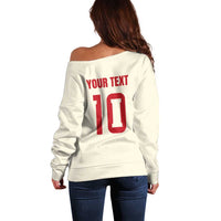 Custom Spain National Football Off Shoulder Sweater Pinstripe Flag with Royal Crest