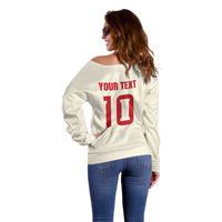 Custom Spain National Football Off Shoulder Sweater Pinstripe Flag with Royal Crest