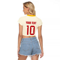 Custom Spain National Football Raglan Cropped T Shirt Pinstripe Flag with Royal Crest