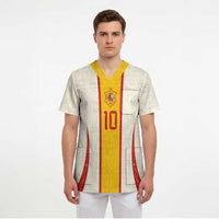 Custom Spain National Football Scrub Top Pinstripe Flag with Royal Crest