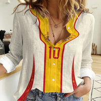 Custom Spain National Football Women Casual Shirt Pinstripe Flag with Royal Crest