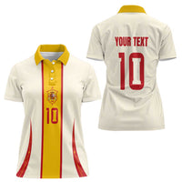 Custom Spain National Football Women Polo Shirt Pinstripe Flag with Royal Crest