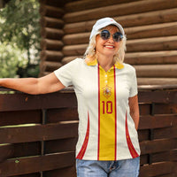 Custom Spain National Football Women Polo Shirt Pinstripe Flag with Royal Crest