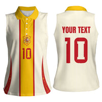 Custom Spain National Football Women Sleeveless Polo Shirt Pinstripe Flag with Royal Crest