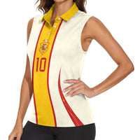 Custom Spain National Football Women Sleeveless Polo Shirt Pinstripe Flag with Royal Crest