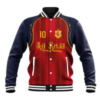 Custom Spain La Roja Football Baseball Jacket Gothic Typography Royal Crest Pinstripe